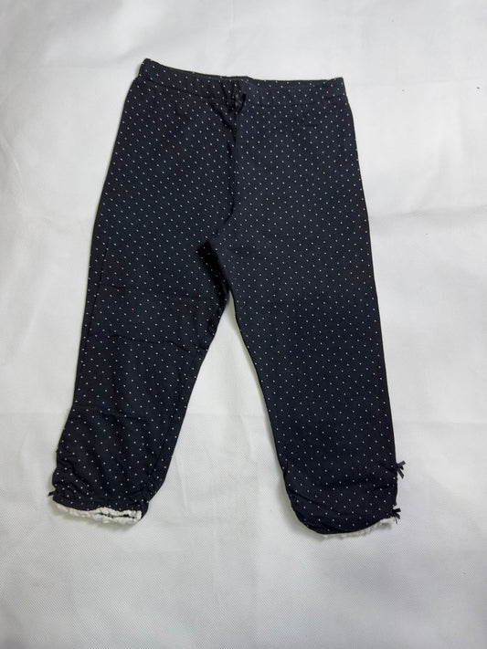 Preloved Girls Dark Navy Blue Mini Polka Dot Lace & Bow Hem Cropped Leggings