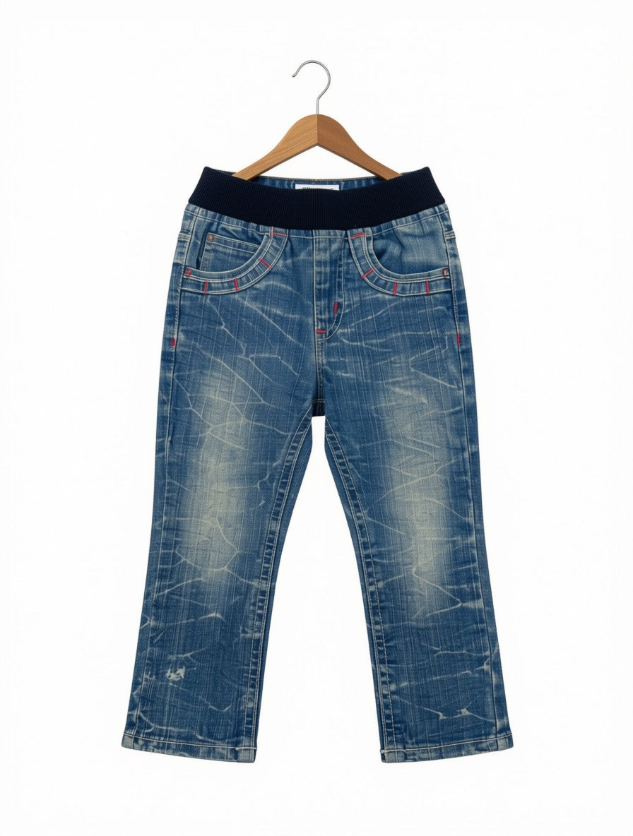 Preloved Kids Comfy Elastic Waist Pull-On Jeans – Medium Whiskered Wash (Size 4T/5T)