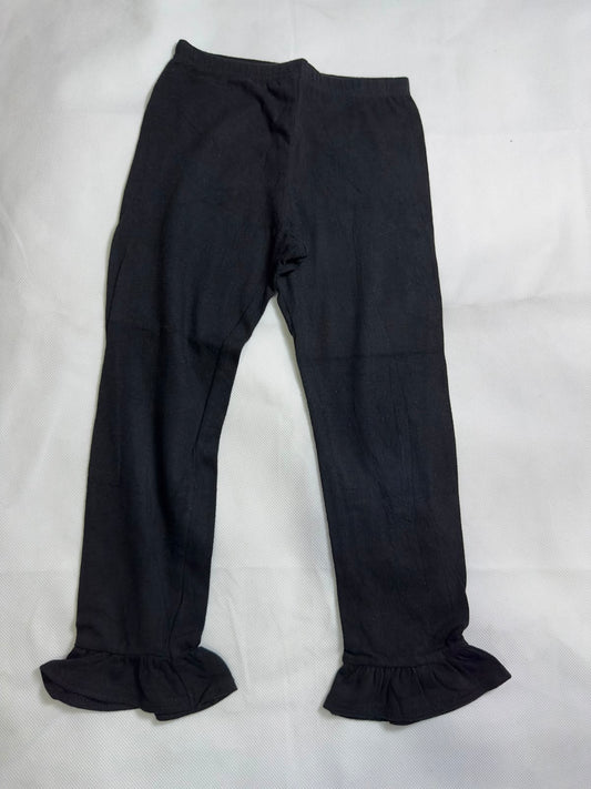 Preloved Girls Solid Black Ruffle Ankle Hem Stretch Leggings
