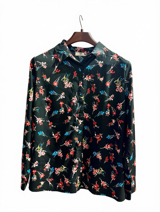 Women's Preloved Dark Floral Long-Sleeve Blouse