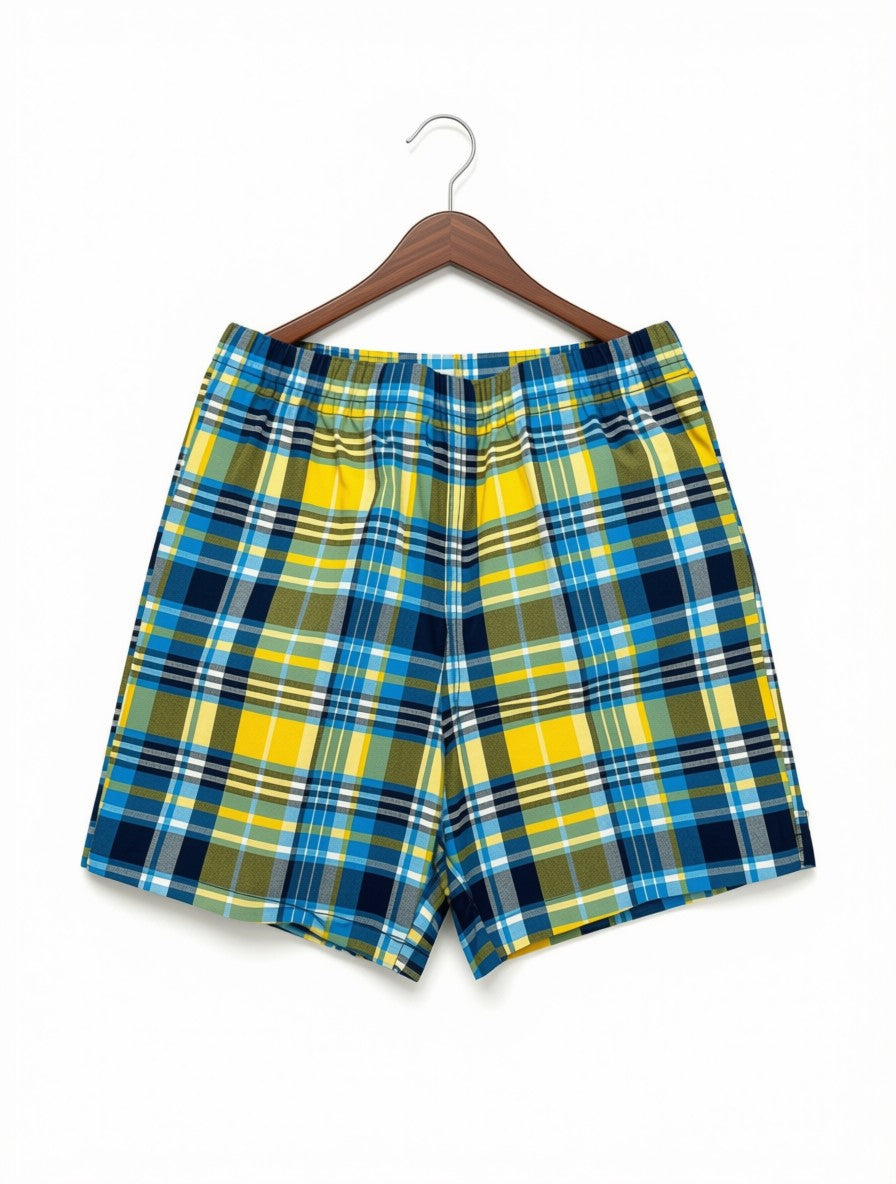 Boys Preloved Yellow & Blue Plaid Shorts (Size 3-4Y)