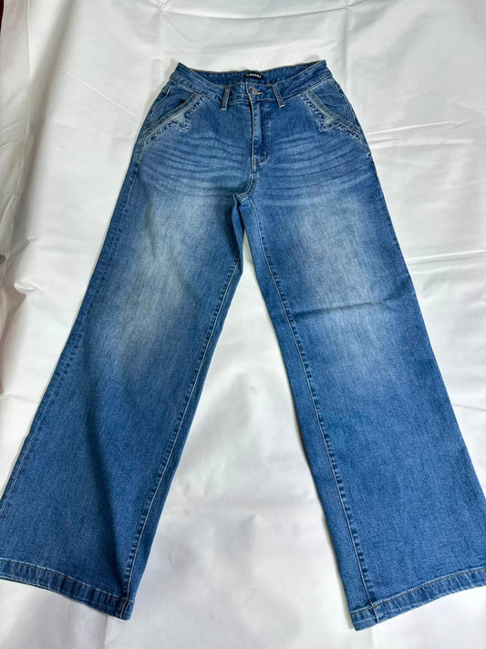 Preloved High-Waisted Wide-Leg Mid-Wash Denim Jeans