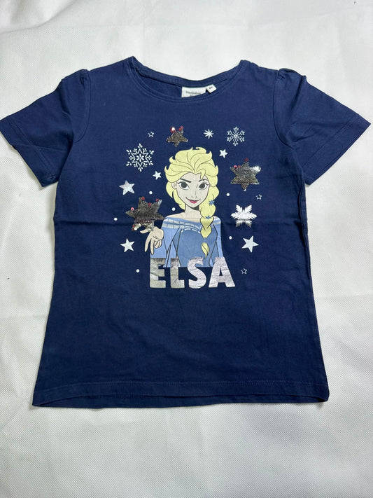 Preloved Disney Frozen Girls Navy Blue Elsa Sequin & Foil Print T-Shirt