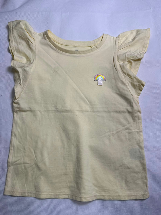 Preloved Baby Girls Light Pastel Yellow Embroidered Rainbow Ruffle Flutter Sleeve Top