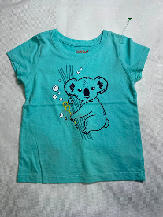 Preloved Cat & Jack Baby Girls Turquoise Aqua Koala Blowing Bubbles Graphic T-Shirt