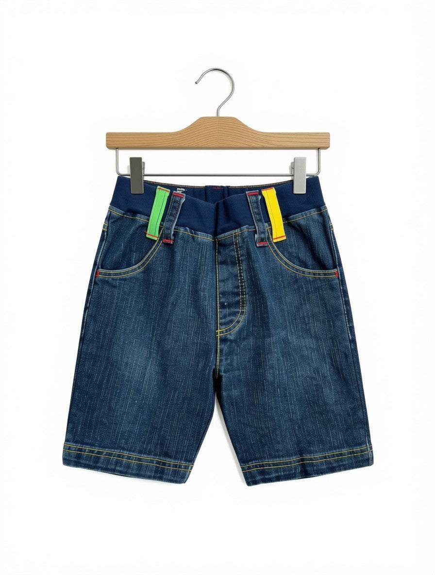 Boys Preloved Funky Color-Block Belt Loop Denim Shorts (Size 5-6 Years)