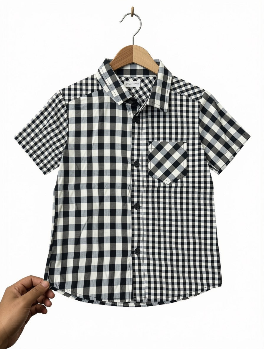 Boys Preloved Asymmetric Monochrome Shirt (Size 4-5Y)