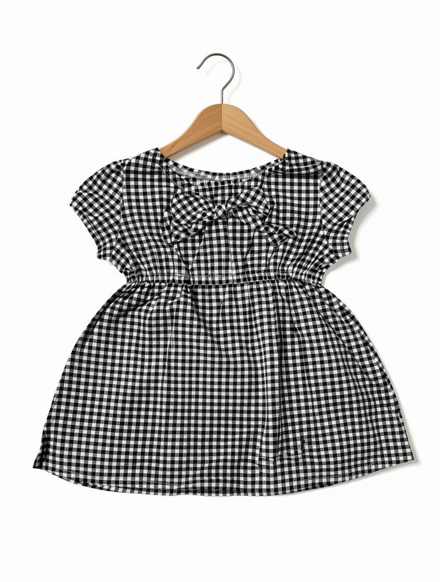Girls Preloved Black Gingham Bow Frock (Size 2-3Y)