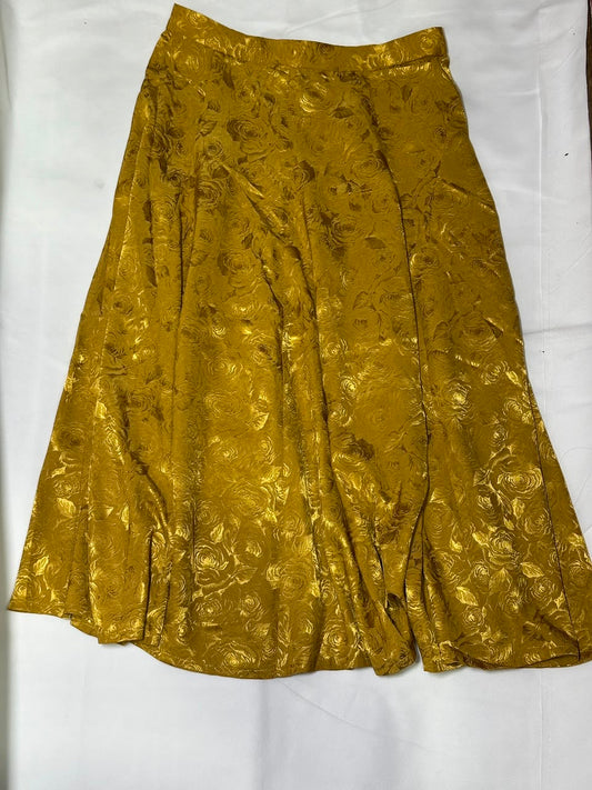 Preloved Vintage Mustard Gold Jacquard Floral Flared Maxi Skirt