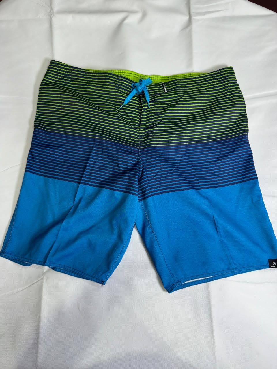 Preloved Firefly Blue & Electric Lime Striped Drawstring Board Shorts