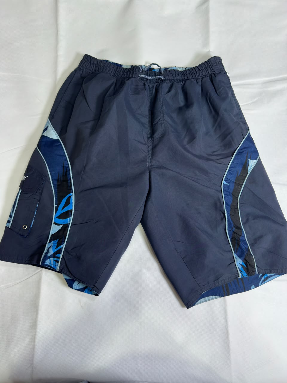 Preloved Navy & Electric Blue Tropical Wave Panel Board Shorts