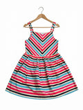 Preloved Mango Kids Multi-Color Striped Strappy Dress – Chevron Bodice & Flare Skirt (Size 7-8 Years)