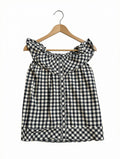 Preloved Kids Gingham Check Ruffle Collar Dress – Classic Black & White (Size 3-4 Years)