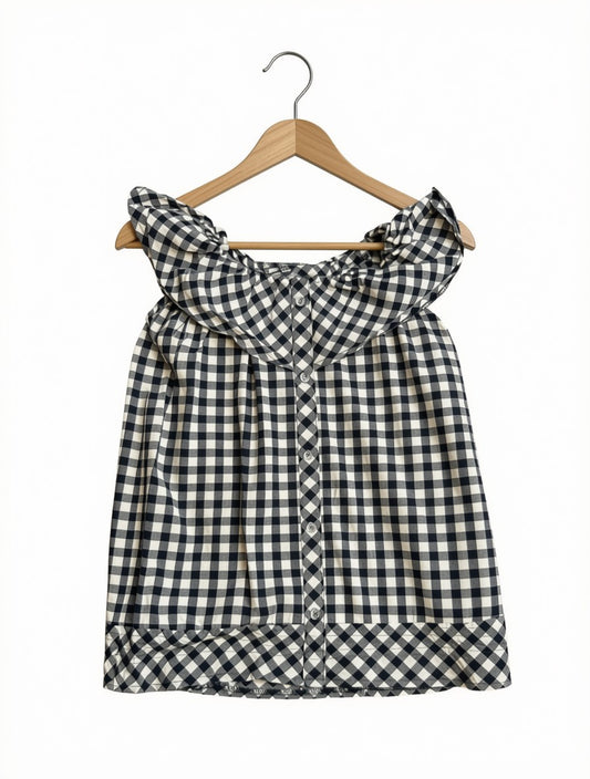 Preloved Kids Gingham Check Ruffle Collar Dress – Classic Black & White (Size 3-4 Years)