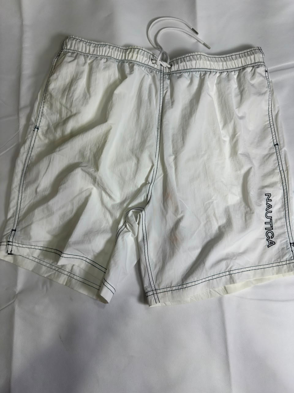 Preloved Nautica Crisp White Contrast-Stitched Swim Trunks