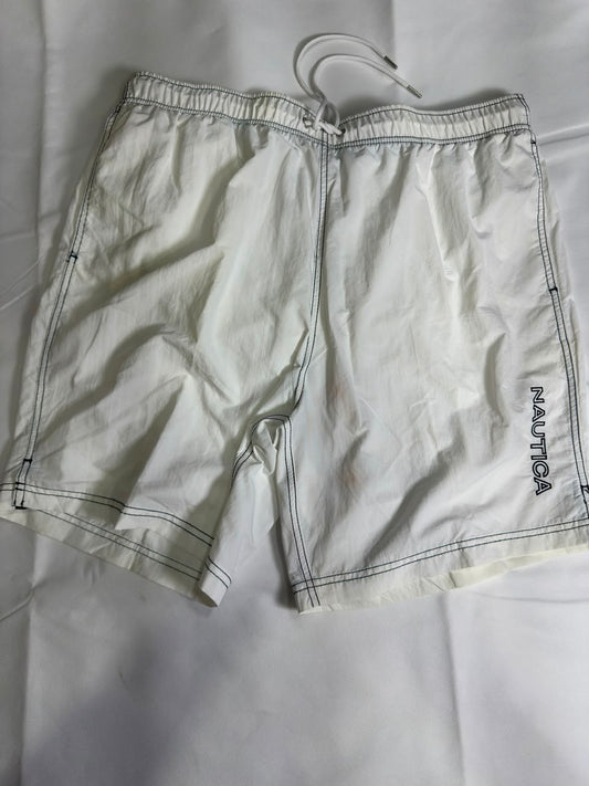 Preloved Nautica Crisp White Contrast-Stitched Swim Trunks