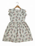 Preloved Kids Ballerina Doll Print Ruffle Dress – Sage Green & Soft Pink (Size 9-10 Years)