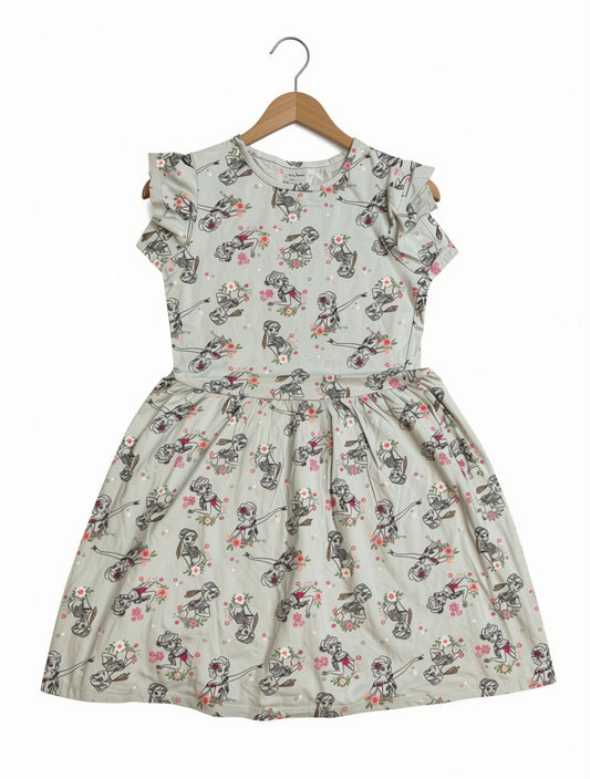 Preloved Kids Ballerina Doll Print Ruffle Dress – Sage Green & Soft Pink (Size 9-10 Years)