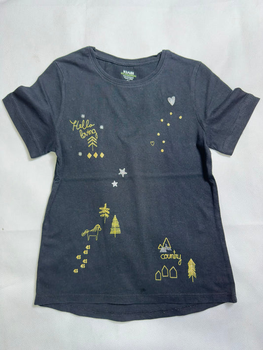 Preloved Kiabi Eco-Conception Girls Black Gold & Silver Metallic  T-Shirt