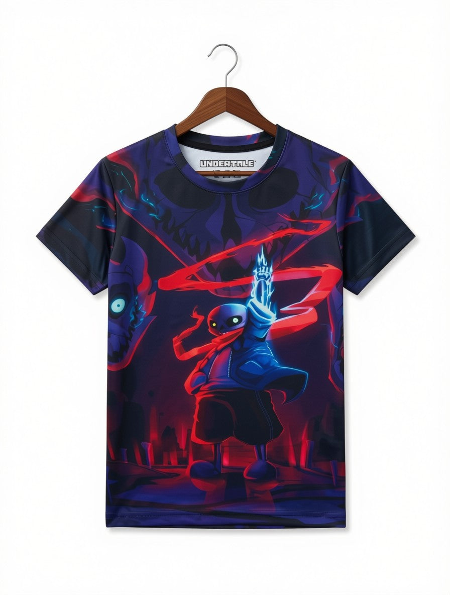 Undertale Sans All-Over Graphic T-Shirt for Kids | Gamer Character Print Tee | Age 6–8 Years | Excellent Preloved Condition