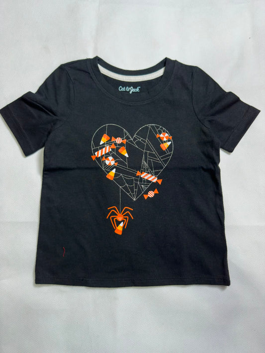 Preloved Cat & Jack Baby Girls Black Halloween Spiderweb Heart & Candy T-Shirt