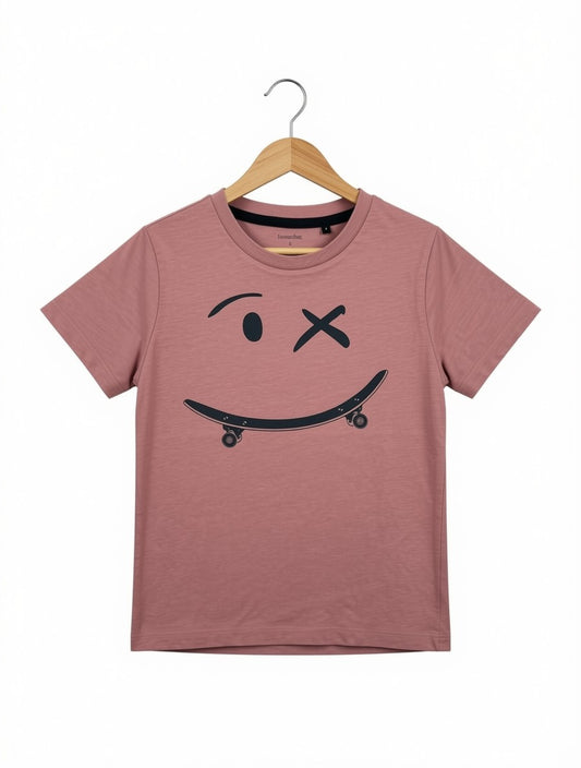 New (Thrift Inventory) Favourites Kids Skateboard Smiley Graphic T-Shirt – Dusty Rose (Size 5)