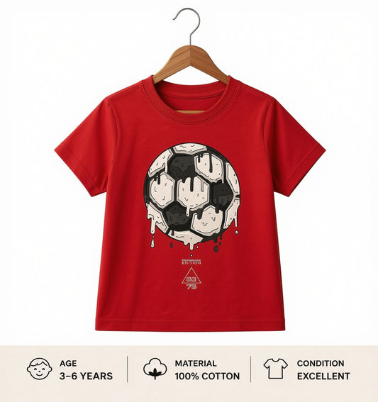 Preloved Kids Dripping Soccer Ball Graphic T-Shirt – Red 100% Cotton (Ages 3-6)