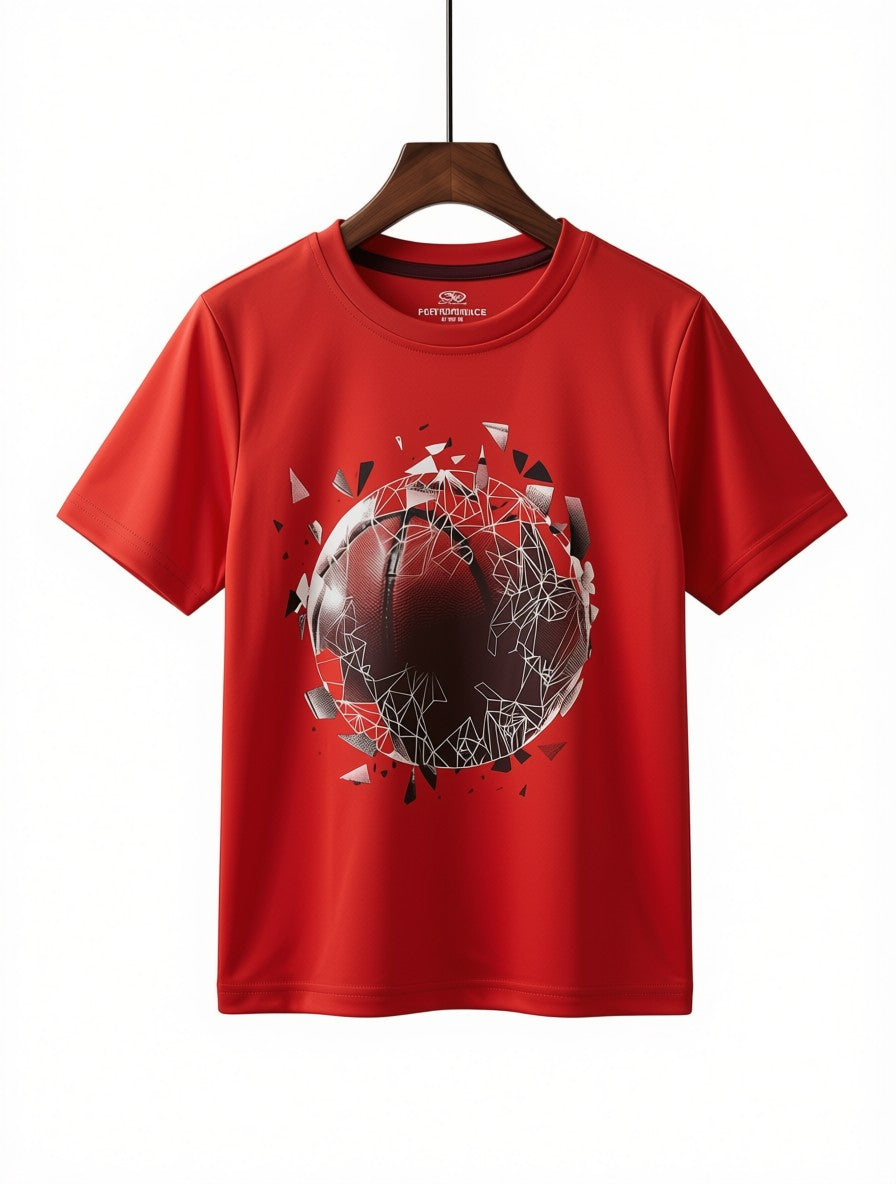 Preloved Kids Basketball Shatter Graphic Performance T-Shirt – Red (Ages 5-6Y)