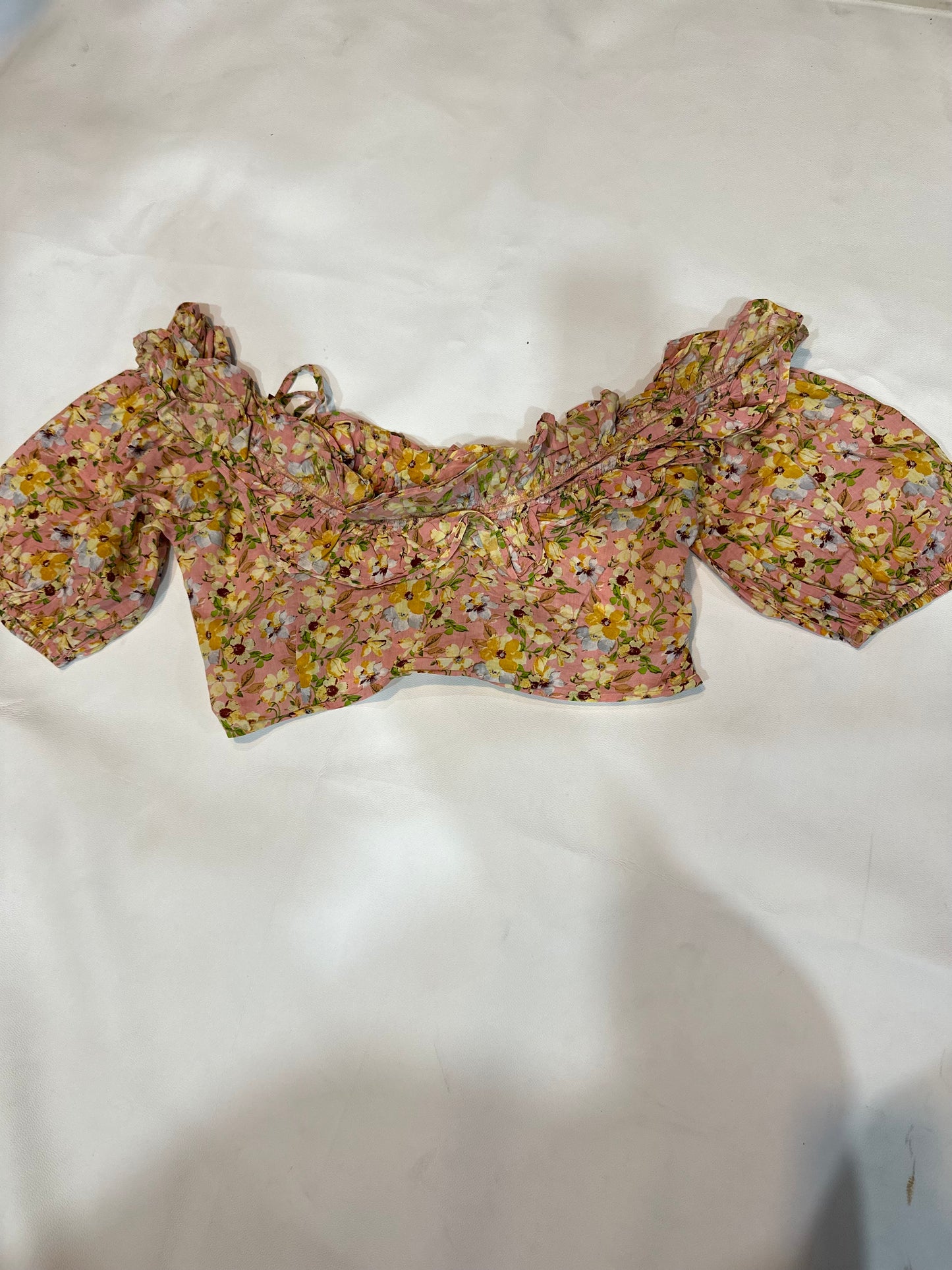 Ladies' Preloved Dusty Pink Floral Off-Shoulder Bustier Crop Top
