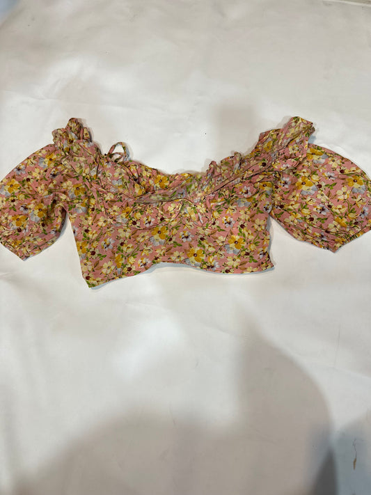 Ladies' Preloved Dusty Pink Floral Off-Shoulder Bustier Crop Top