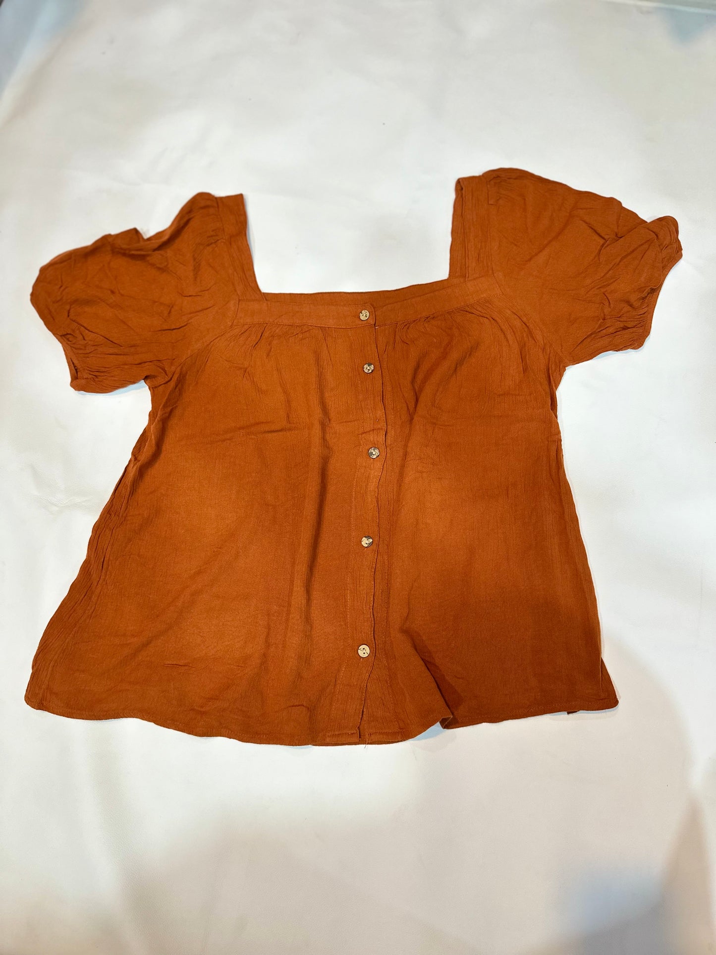 Ladies' Preloved Terracotta Rust Square-Neck Puff Sleeve Blouse