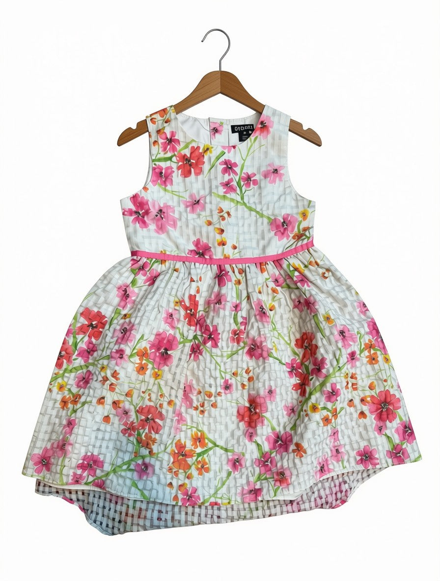 Preloved OshKosh Floral High-Low Party Dress – Bright Pink & Red (Size 7-8 Years)