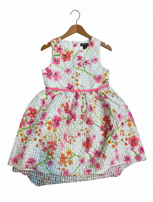 Preloved OshKosh Floral High-Low Party Dress – Bright Pink & Red (Size 7-8 Years)