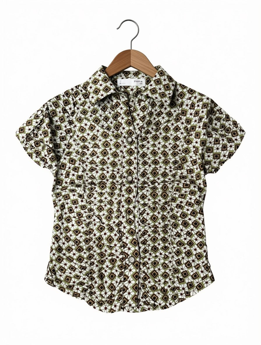 Girls Preloved Geometric Diamond Print Blouse (Size 8-9Y)