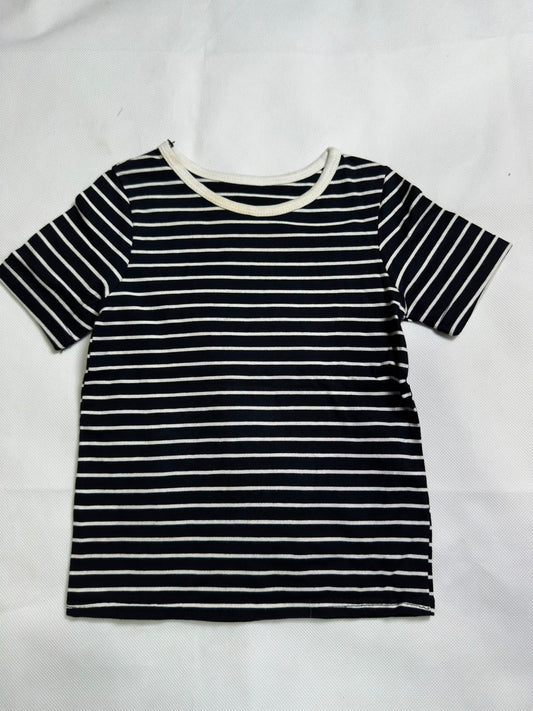 Preloved Black & Off-White Horizontal Striped Short Sleeve T-Shirt