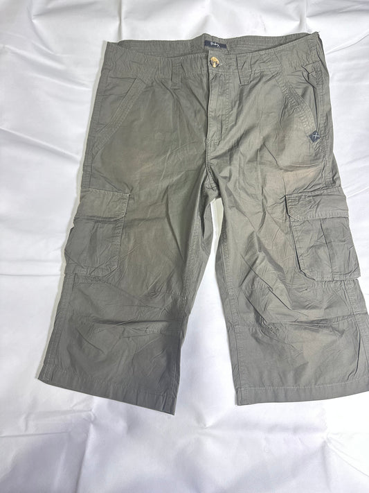 Men's Preloved Olive Grey Longline Cotton Utility Cargo Shorts