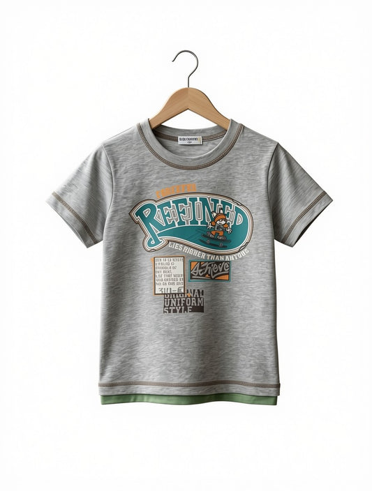 Preloved Blue Country Kids "Refined" Skater Graphic T-Shirt – Grey & Green Layered Look