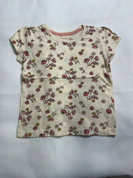 Preloved Primark Baby Girls Off-White Floral Cap Sleeve T-Shirt