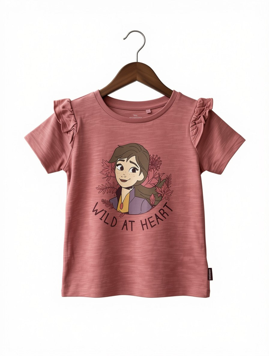 Preloved Kids Disney Frozen Anna "Wild at Heart" Ruffled T-Shirt – Rose Pink (Ages 3-4Y)