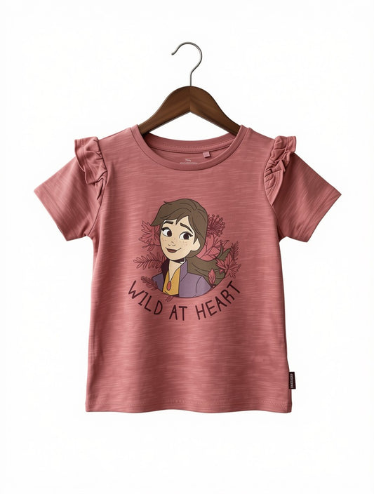 Preloved Kids Disney Frozen Anna "Wild at Heart" Ruffled T-Shirt – Rose Pink (Ages 3-4Y)