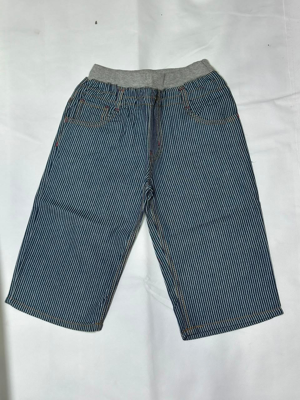 Preloved Boys Pinstriped Denim Elastic Waist Bermuda Shorts