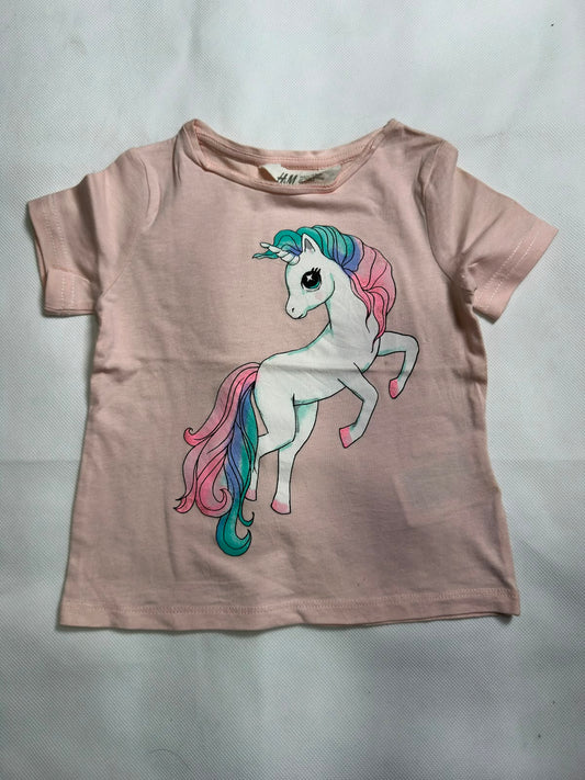 Preloved H&M Baby Girls Light Pink Glitter Unicorn Short Sleeve T-Shirt