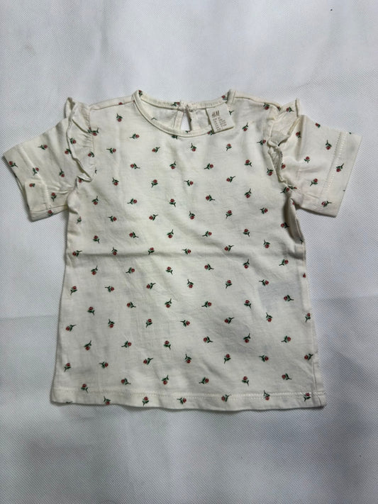 Preloved H&M Baby Girls Cream Floral Ruffle Sleeve Top