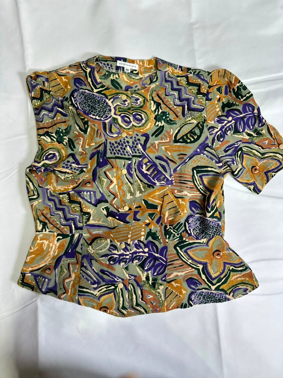 Preloved Vintage Annie Laurie Geometric Abstract Short Sleeve Blouse