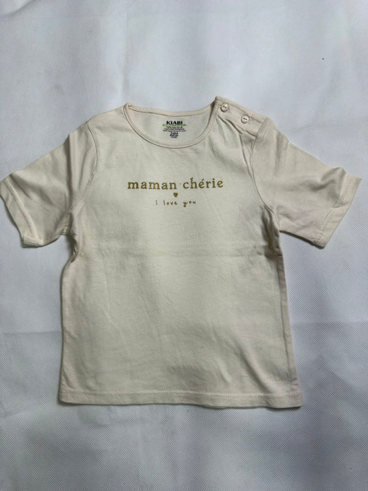 Preloved Kiabi Eco-Conception Baby Girls Cream "Maman Chérie" Gold Glitter T-Shirt