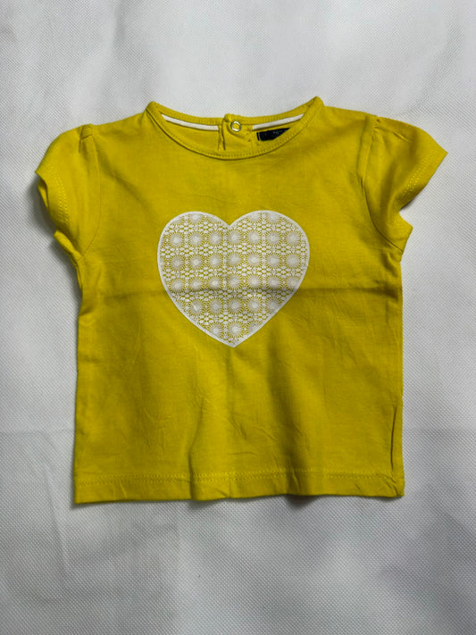 Preloved Baby Girls Yellow Lace-Pattern Heart Graphic Cap Sleeve T-Shirt