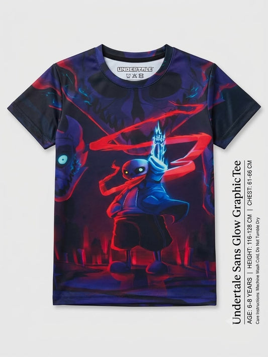 Undertale Sans All-Over Graphic T-Shirt for Kids | Gamer Character Print Tee | Age 6–8 Years | Excellent Preloved Condition