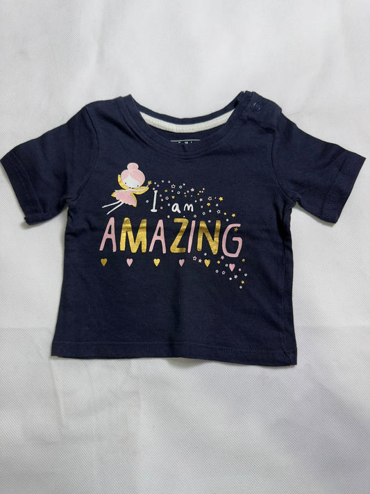 Preloved Baby Girls Navy Blue Fairy & Metallic Glitter "I am AMAZING" Graphic T-Shirt
