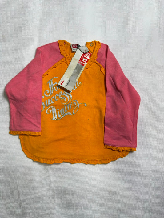 NWT Diesel Baby Girls Orange & Pink Metallic Graphic Raglan Top