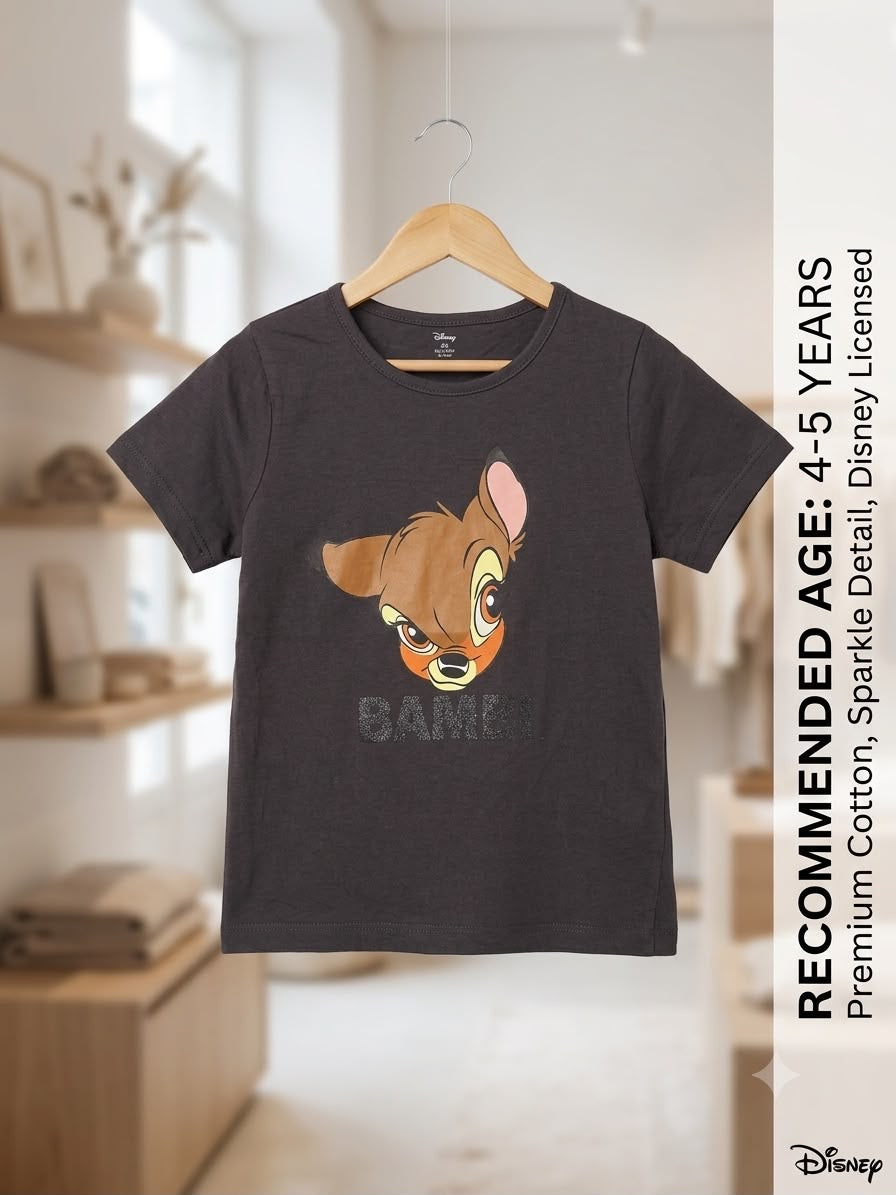 Preloved Disney Licensed Bambi Graphic T-Shirt – Dark Charcoal Grey (Ages 4-5)